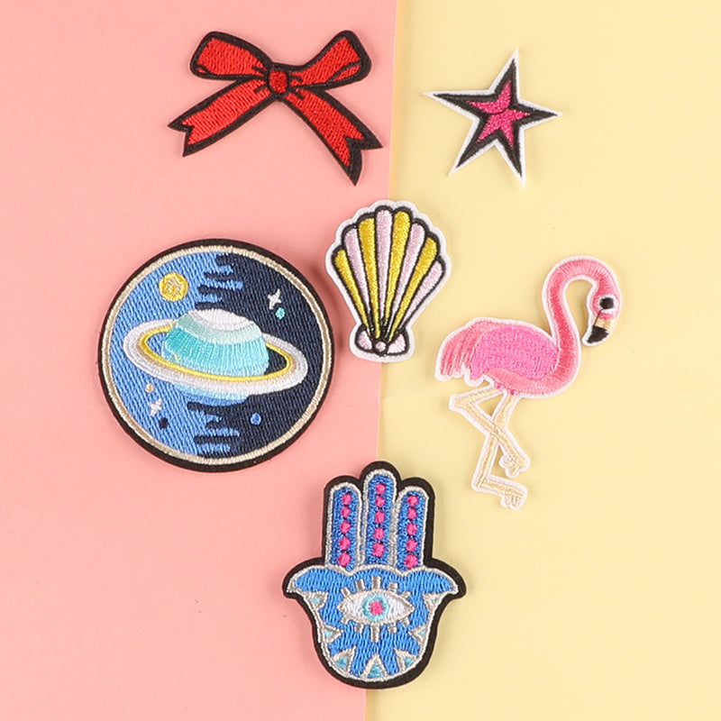 6pcs Girls Flamingo Bow Emblem Badge DIY Decorative Accessories for Clothes
