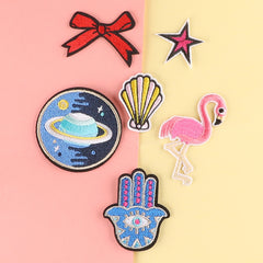 6pcs Girls Flamingo Bow Emblem Badge DIY Decorative Accessories for Clothes