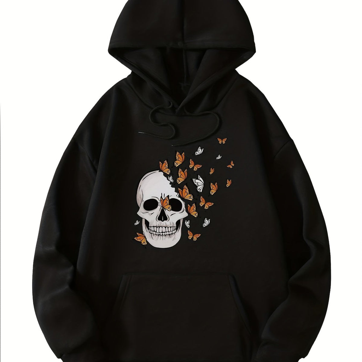 Halloween Skull Print Hooded Sweatshirt Women's Warm Sporty Top