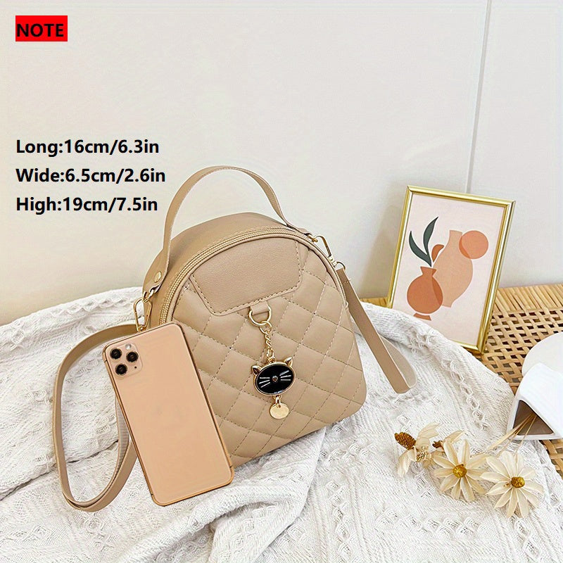 Small Rhombic Women's Backpack Adjustable Strap Pink Casual Shoulder Bag