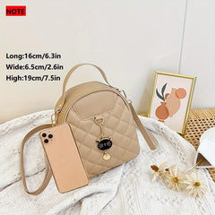 Small Rhombic Women's Backpack Adjustable Strap Pink Casual Shoulder Bag