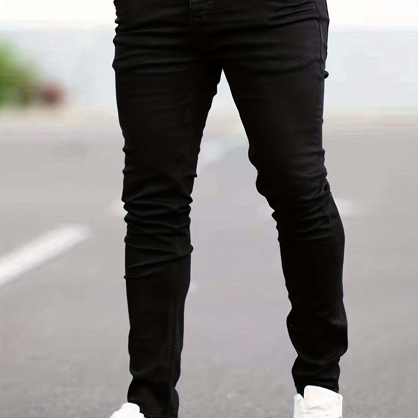 Men's Slim Fit Cotton Jeans, Solid Mid Stretch Denim Pants