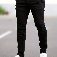 Men's Slim Fit Cotton Jeans, Solid Mid Stretch Denim Pants