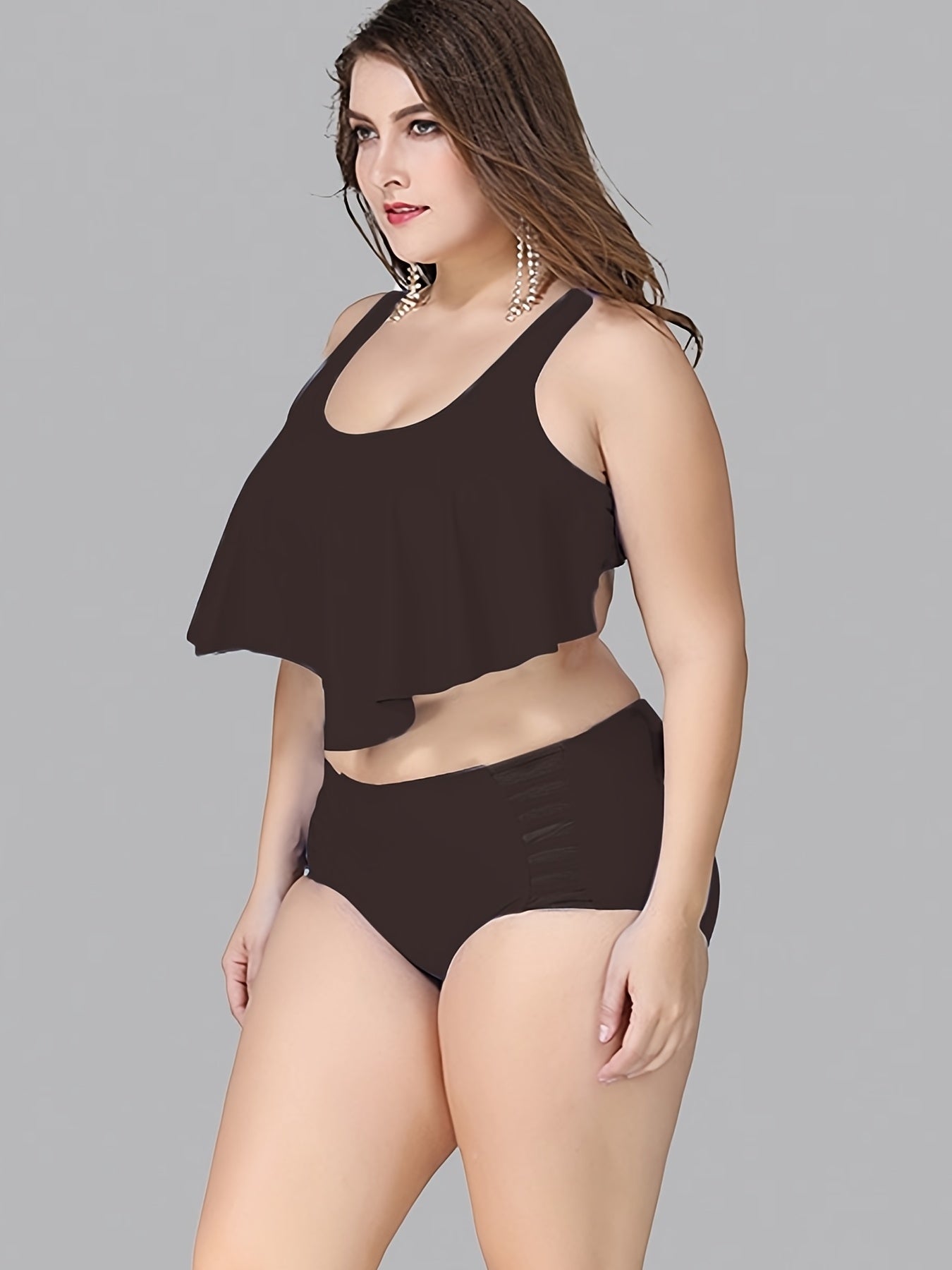  Mesh High Rise Bikini Set Women's Plus Stretch Modest Swimsuit