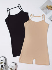 Backless Spaghetti Strap Yoga Bodysuit Ribbed Cami Sports Romper