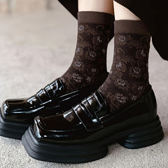 5 Pairs Floral Print Socks Retro Style Textured Women's Stockings