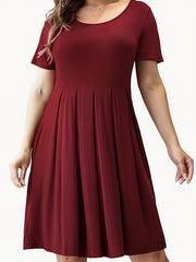 Women's Plus Solid Short Sleeve Casual Dress with Pockets