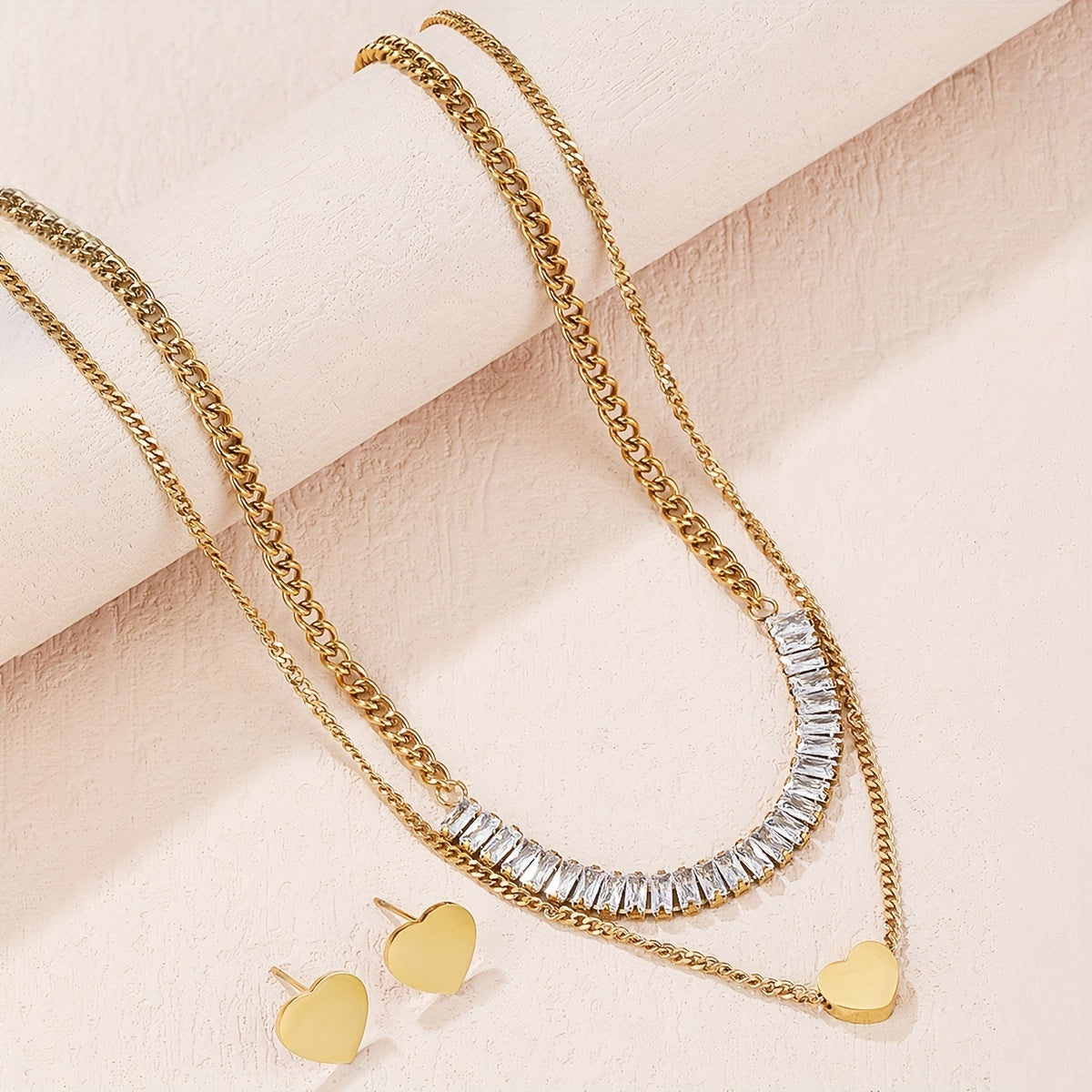 Stainless Steel Love Pendant Autumn Winter Square Jewelry Set