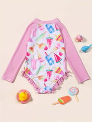 Girl's Stylish Cartoon Long Sleeve Swimsuit