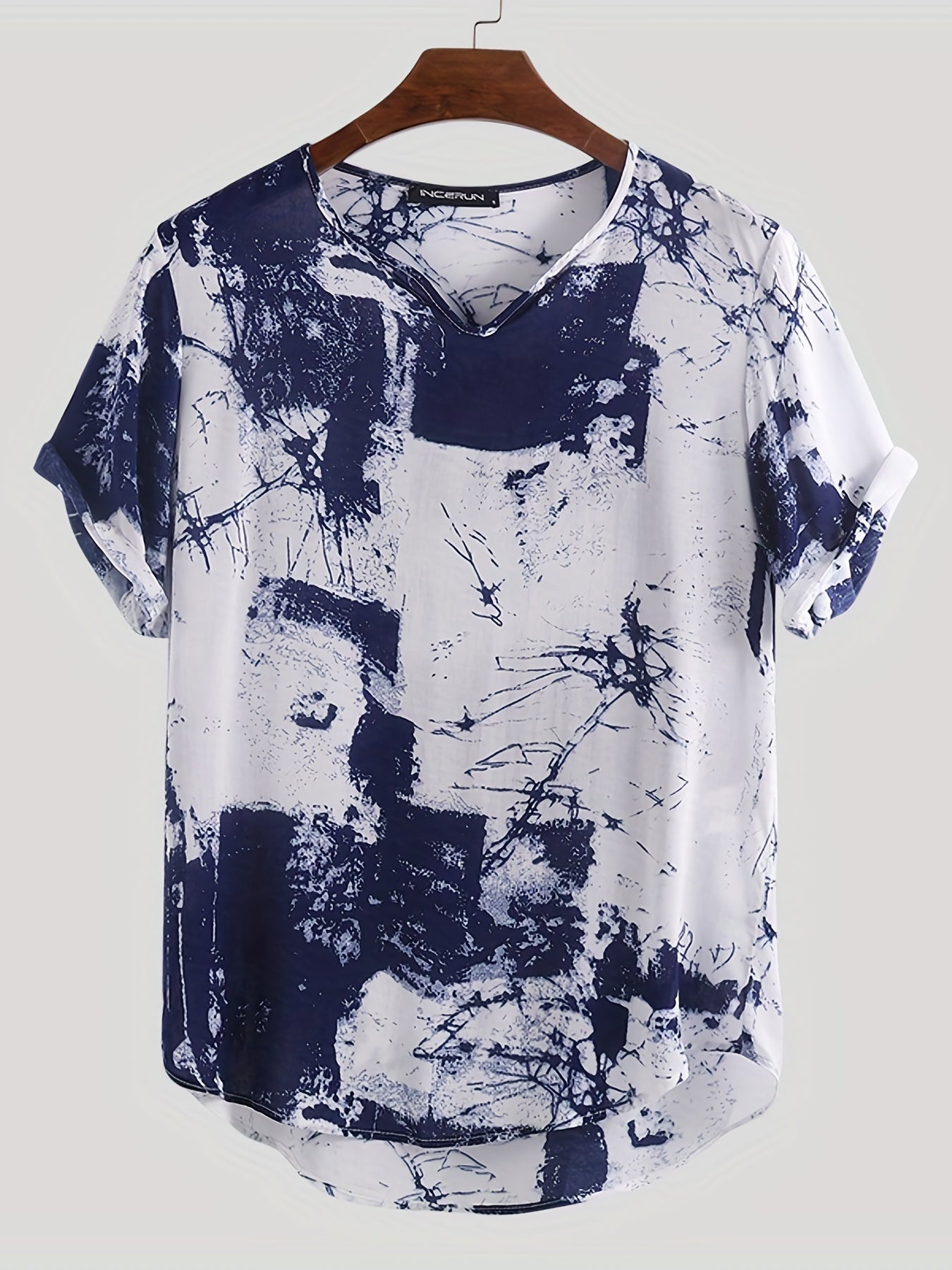 INCERUN Men's Short Sleeve Tie Dye Tee Casual V Neck T Shirt