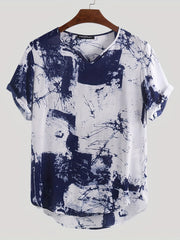 INCERUN Men's Short Sleeve Tie Dye Tee Casual V Neck T Shirt