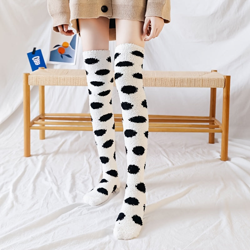 Polka Dot Thigh High Socks Warm Fuzzy Over The Knee Socks Women's Stockings