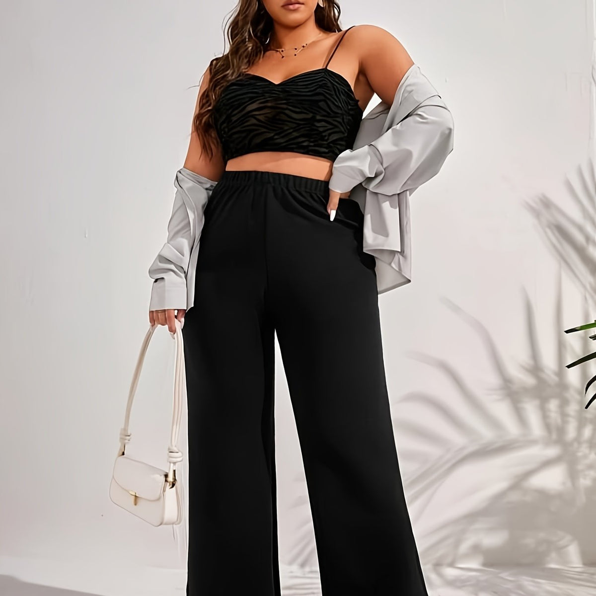  Straight Leg Pants Women's Plus Casual High Waist Pants