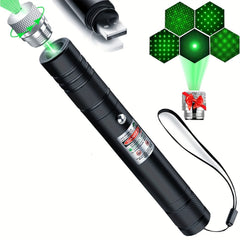 Green Beam Flashlight Laser Pointer USB Rechargeable Cat Toy Star Cap