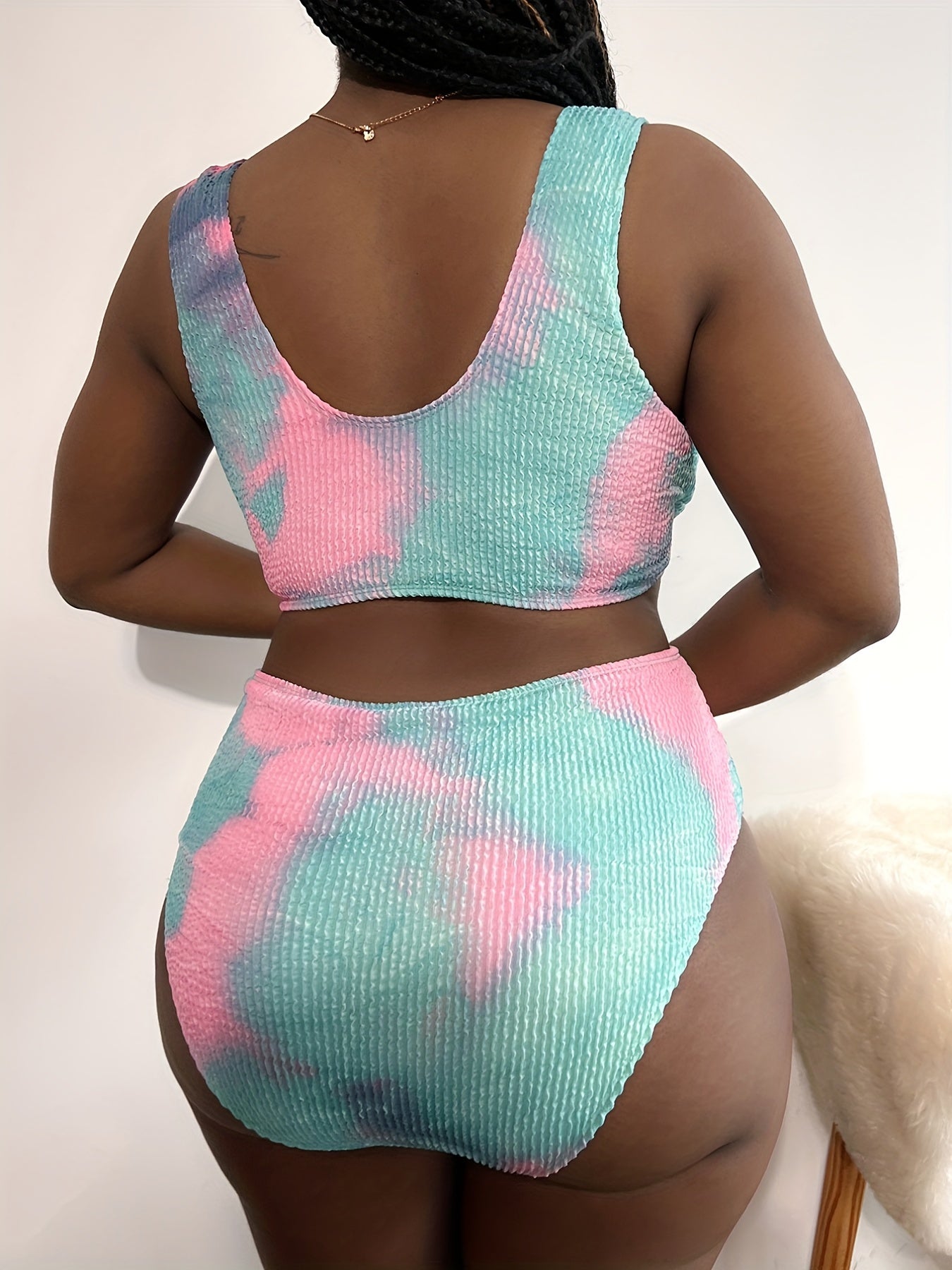  Tie Dye Textured Tankini Set