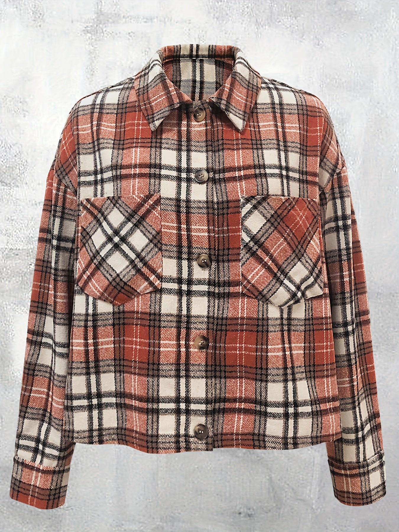  Plaid Print Long Sleeve Button Up Lapel Collar Shirt Top