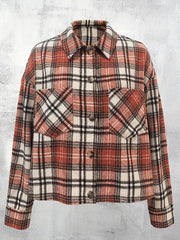  Plaid Print Long Sleeve Button Up Lapel Collar Shirt Top