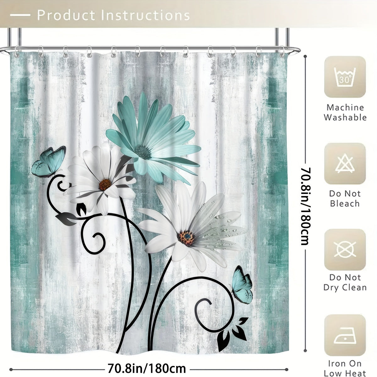Butterfly Flower Shower Curtain Set