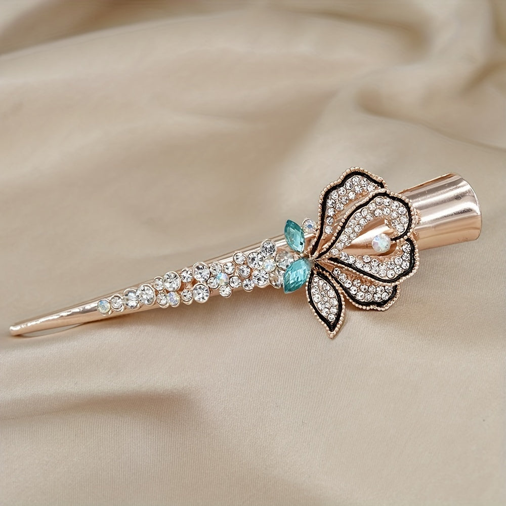 Vintage Rhinestone Flower Hair Clip for Women Girls