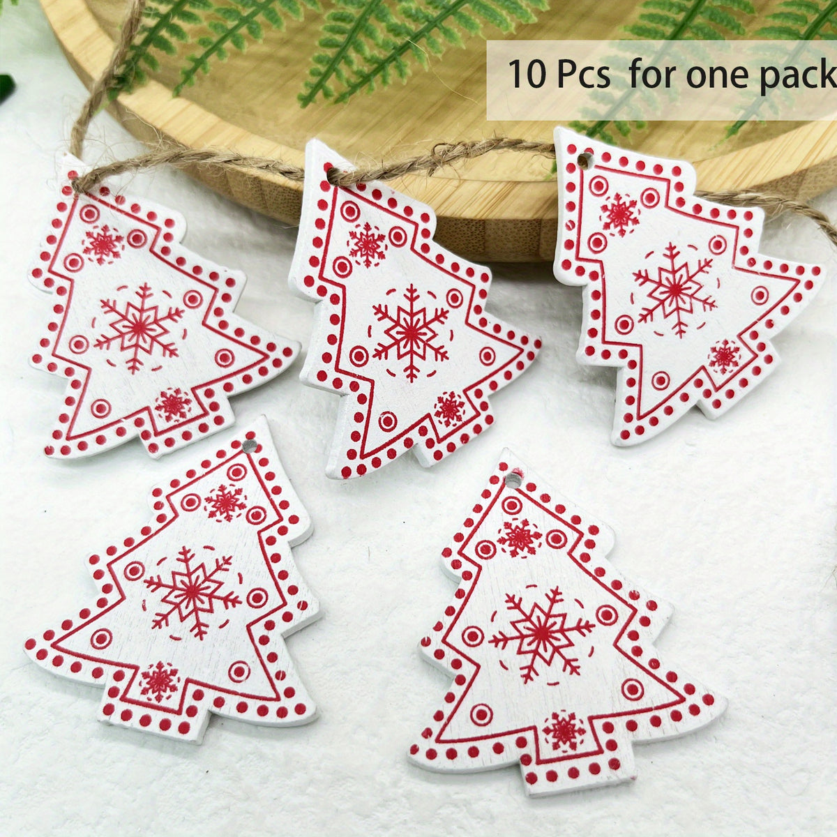 10pcs Christmas Wooden Hangings Ornaments Wooden Slices Snowflake Decorations