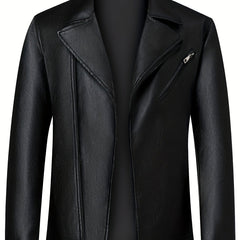 Men's PU Biker Jacket Zip Up Lapel Faux Leather Jacket
