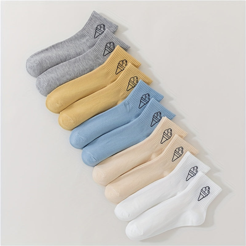 10 Pairs Ice Cream Print Socks Women's Crew Stockings & Hosiery