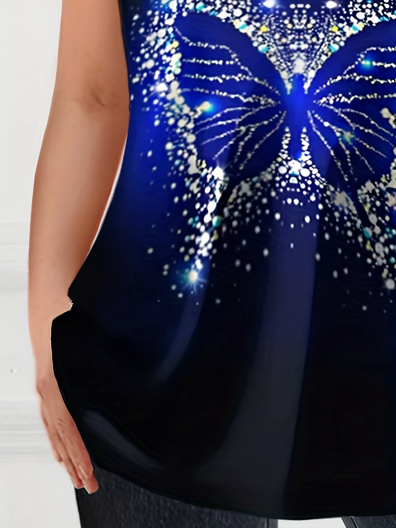  Glitter Butterfly Print Lace Strap Tank Top
