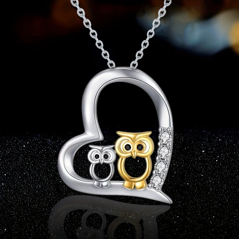 Owl Heart Pendant Necklace Gift for Girls