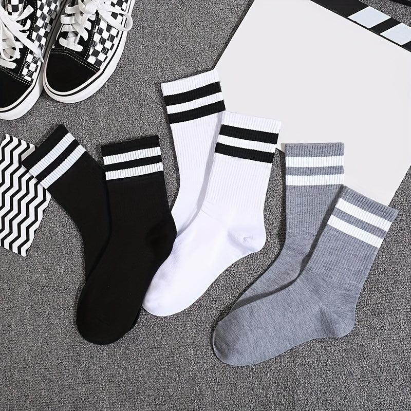6 Pairs Striped Crew Socks Women's Stockings & Hosiery