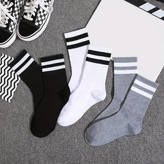 6 Pairs Striped Crew Socks Women's Stockings & Hosiery