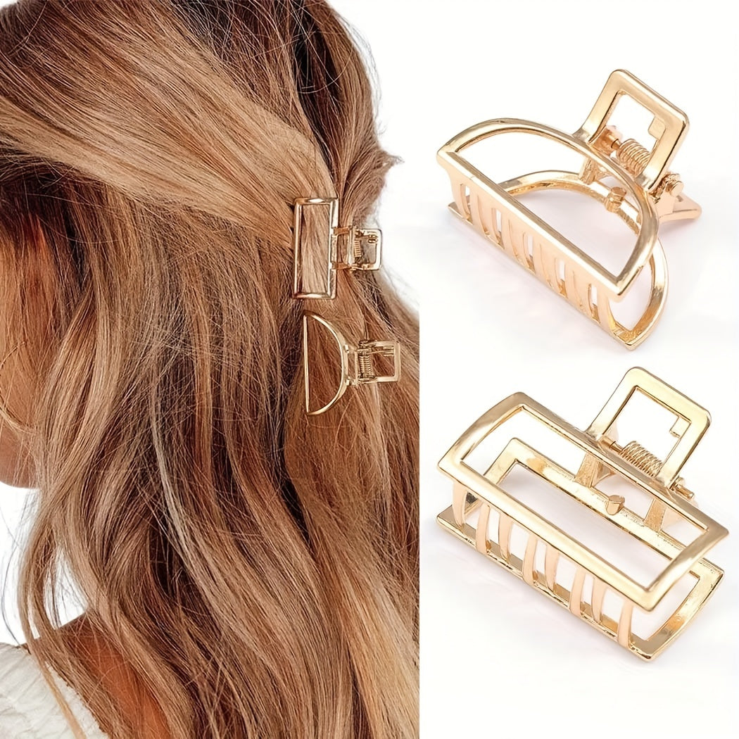 5PCS Hollow Heart Metal Hair Claw Clips Non Slip Mini Golden Geometric Barrettes