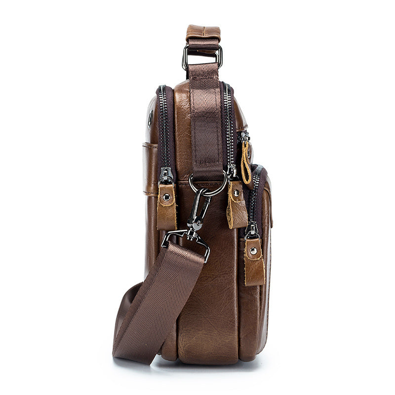 Men's Cowhide One Shoulder Bag Vertical Square Top Layer Cowhide Bag