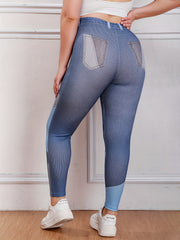  Casual Leggings Women's Plus Colorblock Denim Print