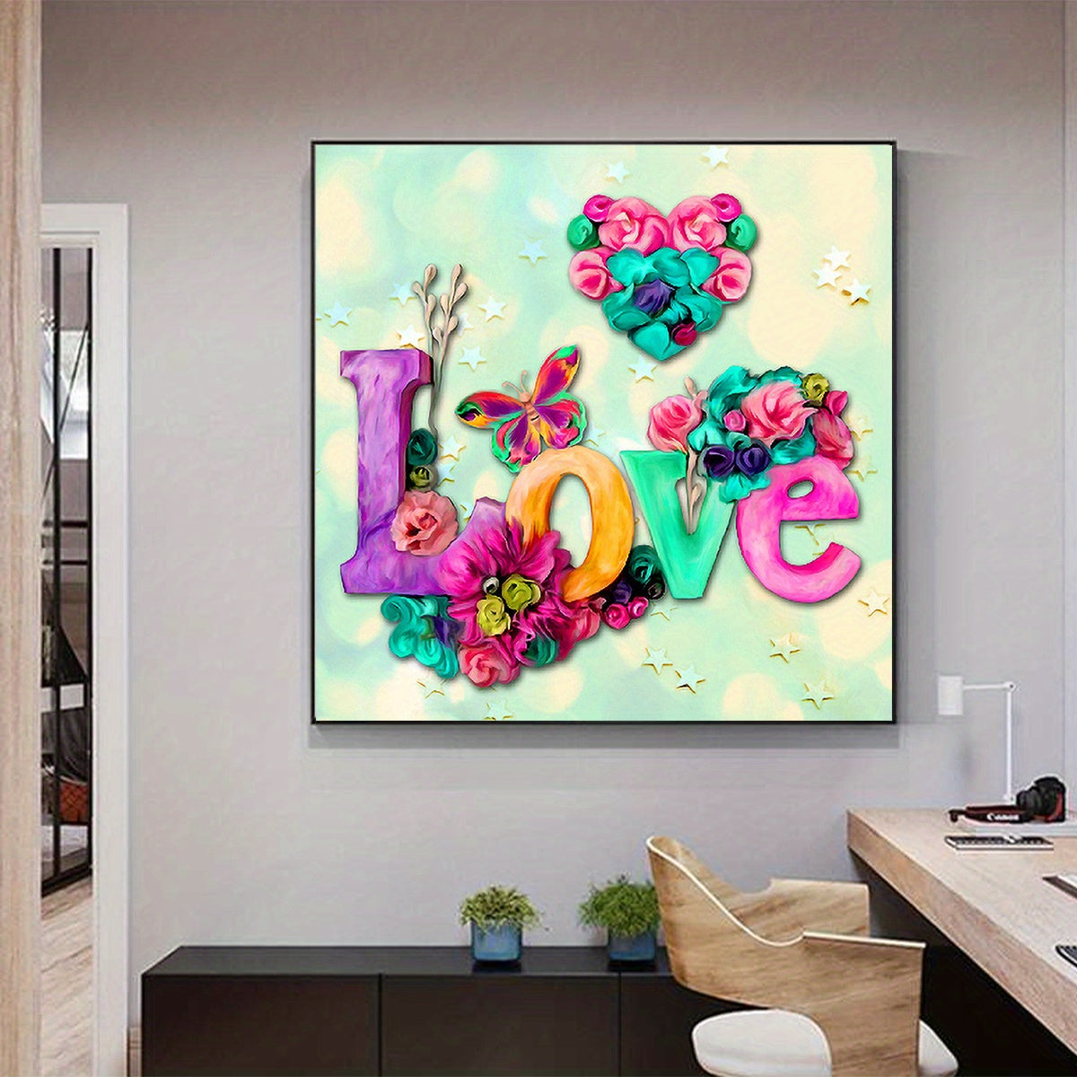 DIY Round Diamond Painting LOVE Text 30x30cm