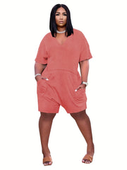 V Neck Romper Jumpsuit Casual Short Sleeve Romper Jumpsuit