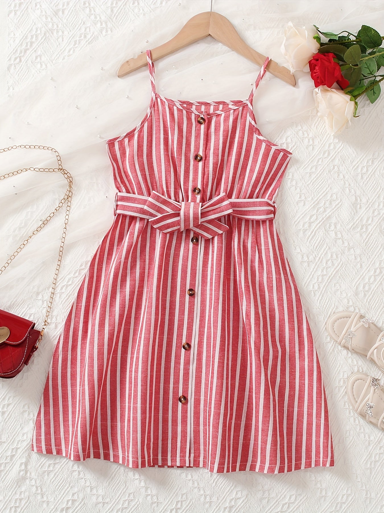 Girls Striped Sundress Spaghetti Strap Cami Dress For Party Vacation