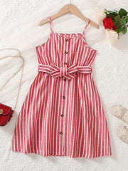 Girls Striped Sundress Spaghetti Strap Cami Dress For Party Vacation