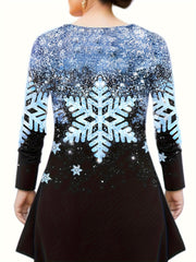 Women's Plus Snowflake Print Long Sleeve Top & Pants Set