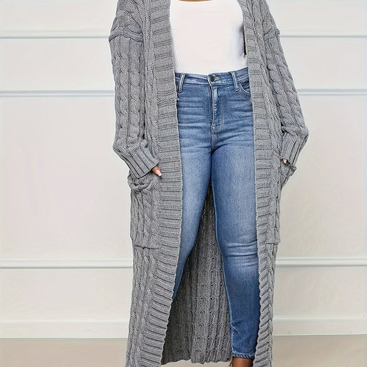  Longline Pocket Sweater Cardigan Women's Plus Medium Stretch Jacquard