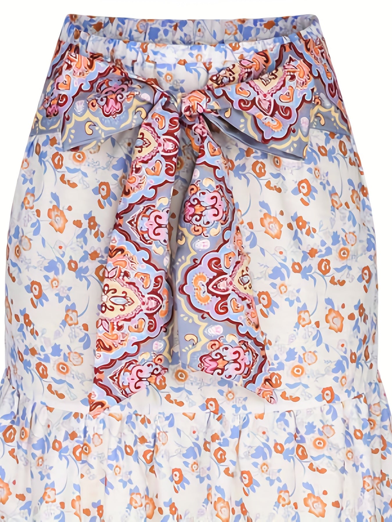 Floral Print Tie Front Skirt Boho Skirt For Spring & Summer