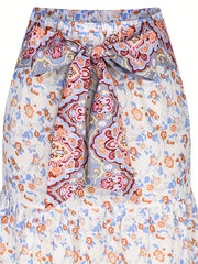 Floral Print Tie Front Skirt Boho Skirt For Spring & Summer