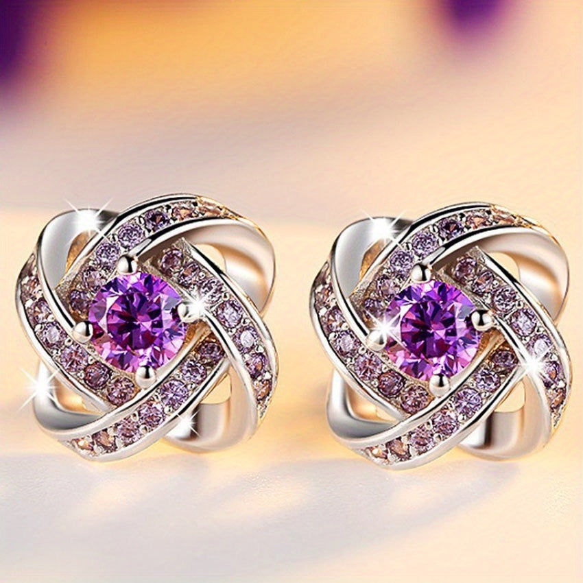2pcs Pair Men's Earrings Clover & Purple Faux Diamond