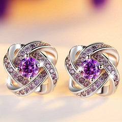 2pcs Pair Men's Earrings Clover & Purple Faux Diamond