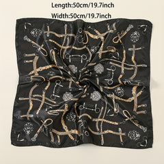 Geometric Chain Print Bandana Square Scarf Satin Neckerchief Women