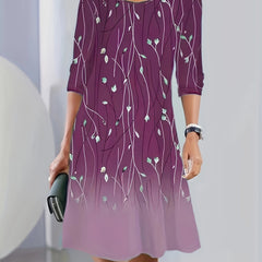  Ombre Long Sleeve Round Neck Midi Dress
