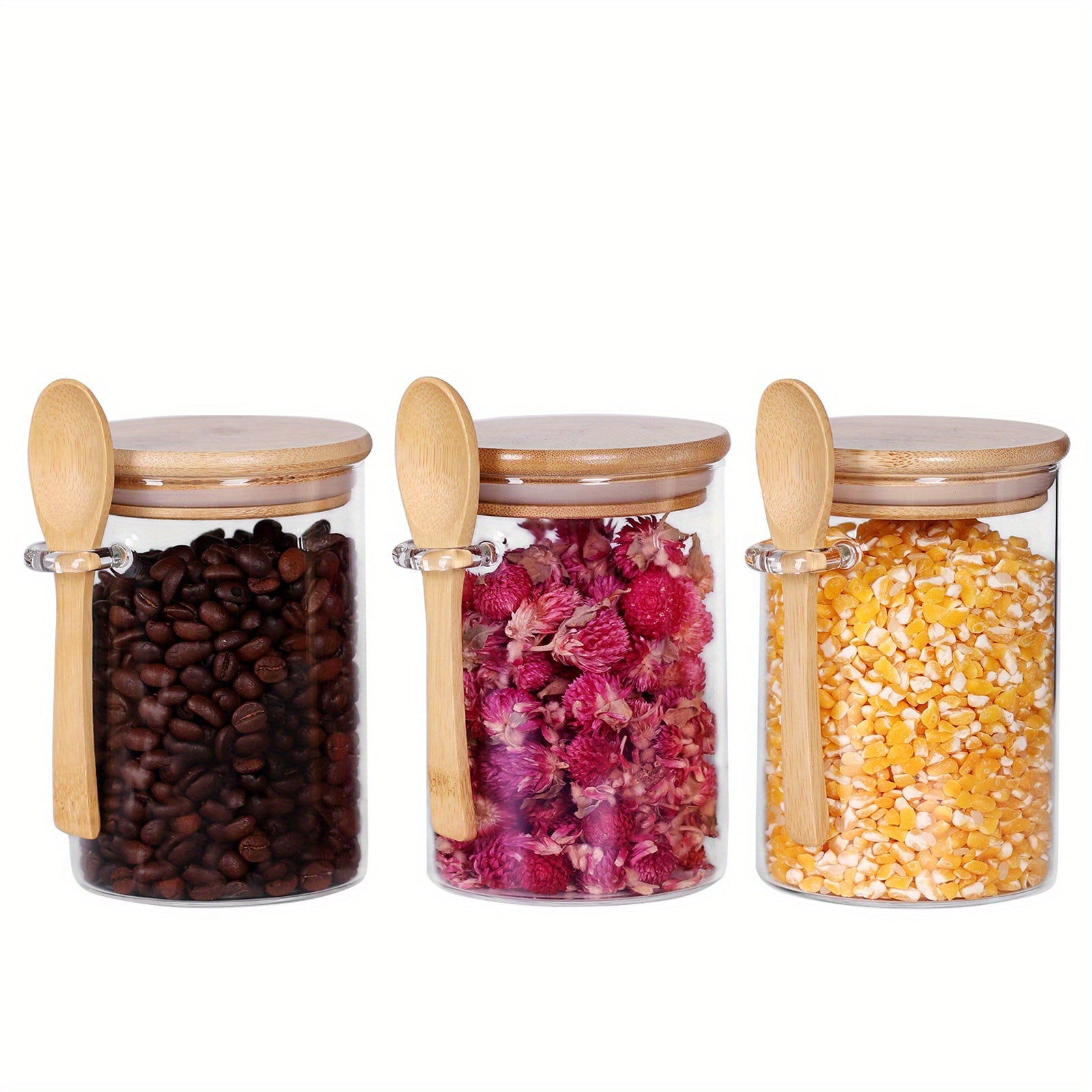 6pcs Glass Jars Bamboo Lids 17 OZ Small Container Spoon Coffee Tea Loose Tea Bar