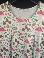  Mushroom & Leaf Print Dress Short Sleeve