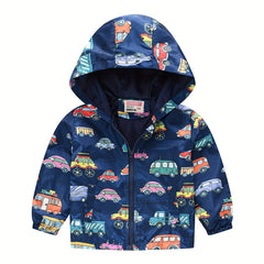 Boys Teen Car Graphic Zipper Hooded Jacket Spring Fall