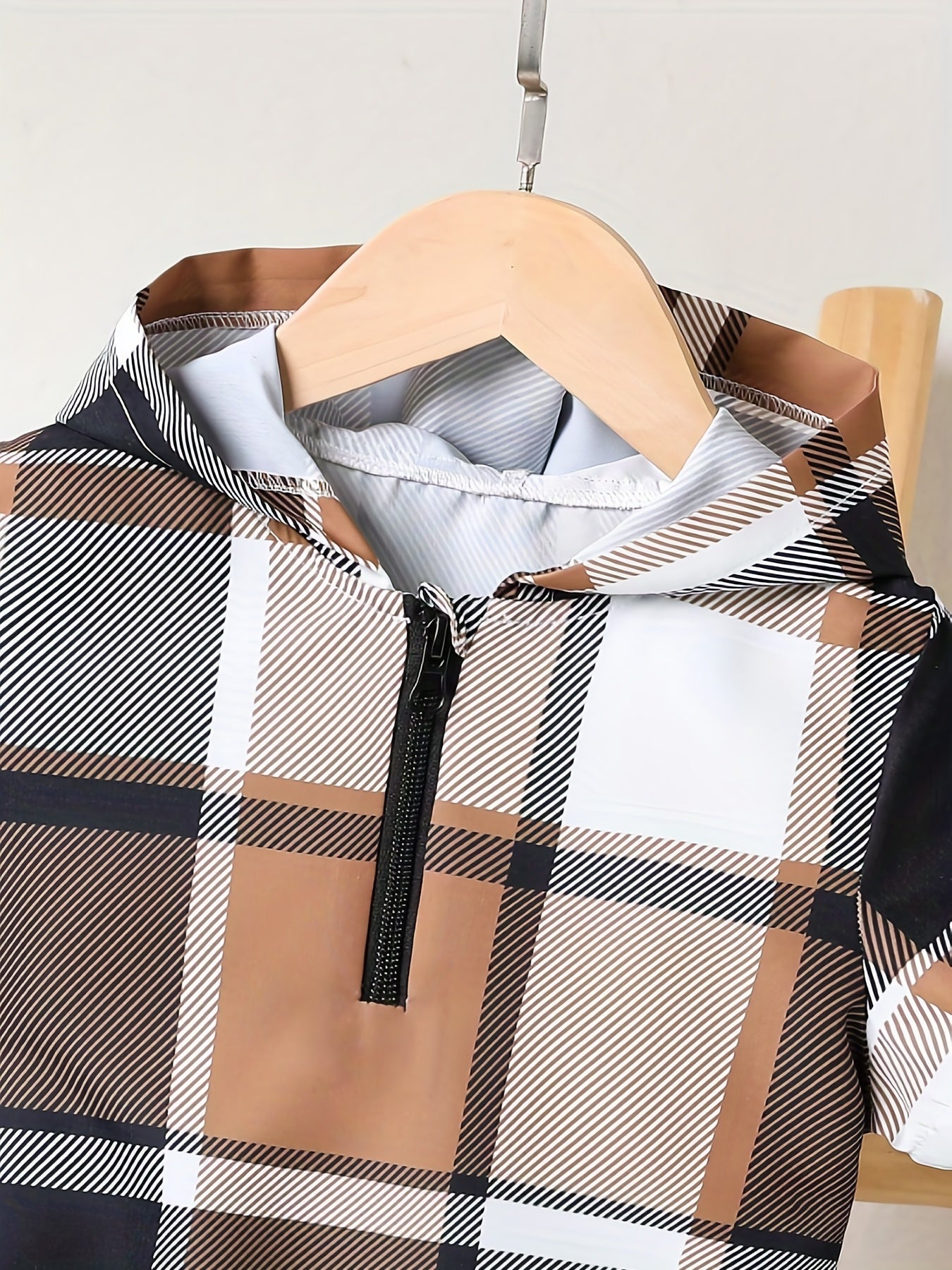 Boys Hooded Plaid T Shirt & Sport Shorts Set for Summer