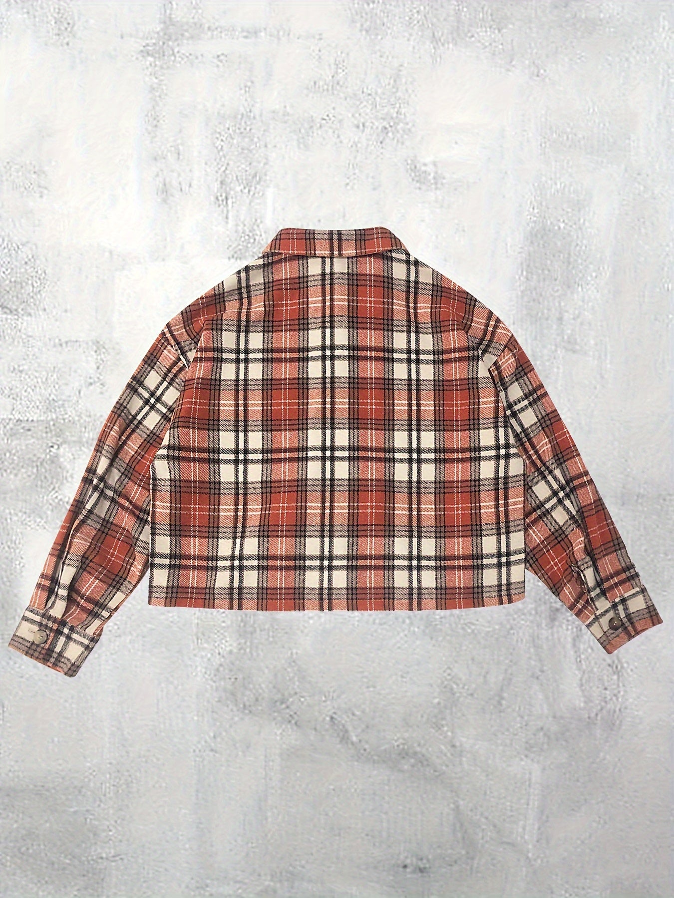  Plaid Print Long Sleeve Button Up Lapel Collar Shirt Top
